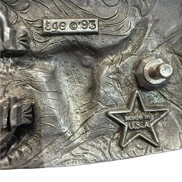 Vintage 1993 Pewter Western Bull Skull Belt Buckle Made in USA